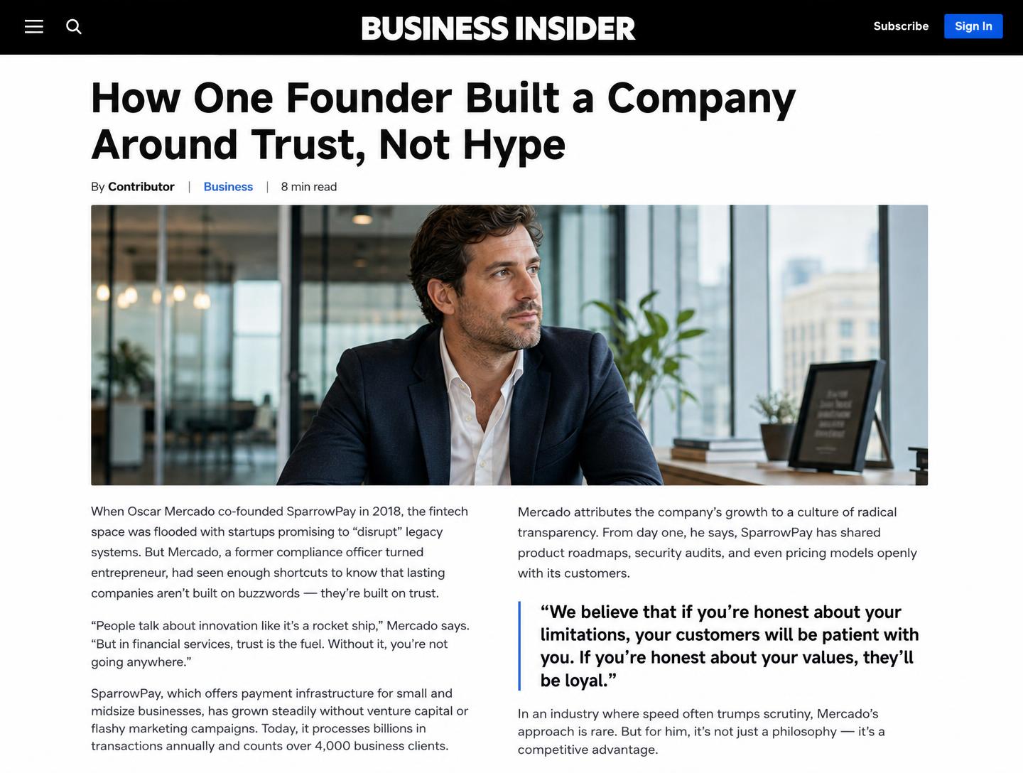 Illustrative example of how a Business Insider feature article is laid out